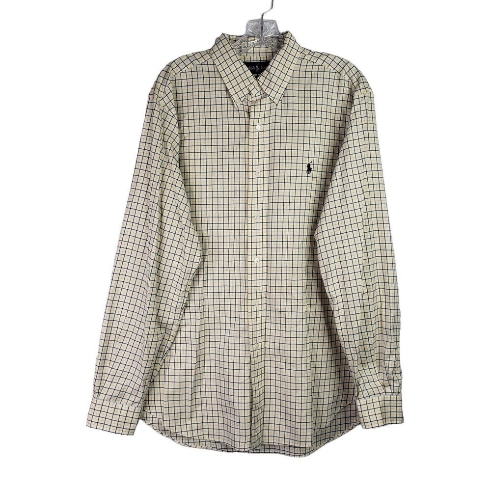 Polo Ralph Lauren Oxford Men's Large Yellow Check LS Button Down Shirt Vintage - Picture 3 of 9